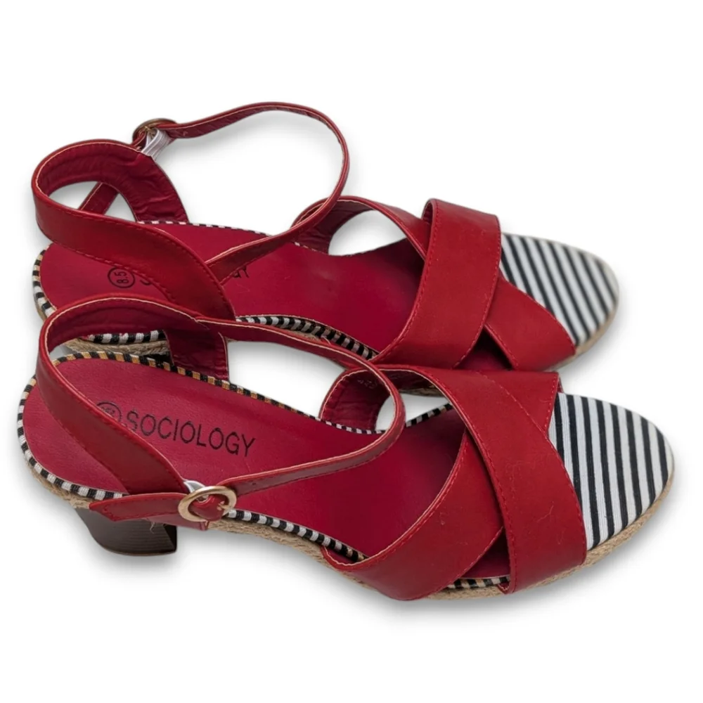 Sociology Women's Block-Heel Strappy Sandals Red Size 8.5 - Picture 5 of 13